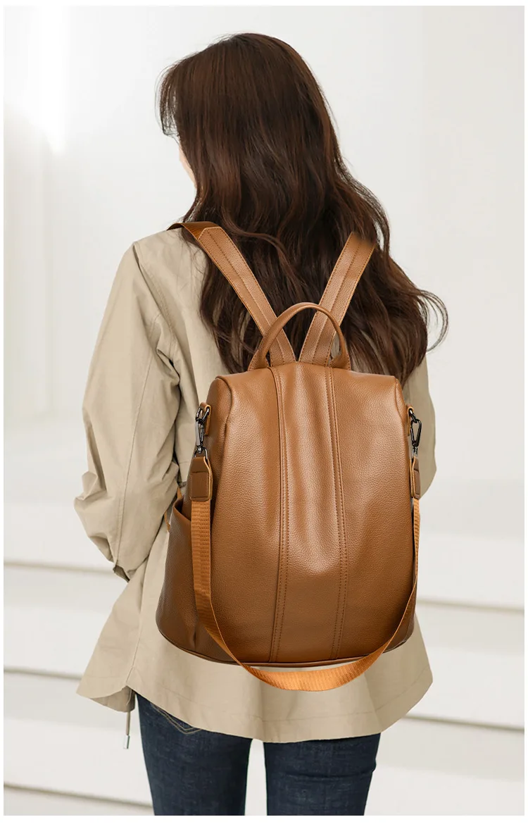 

2025 New Anti-Theft Backpack for Women, Korean Style Vegan Leather Laptop Backpack, Travel Daypack
