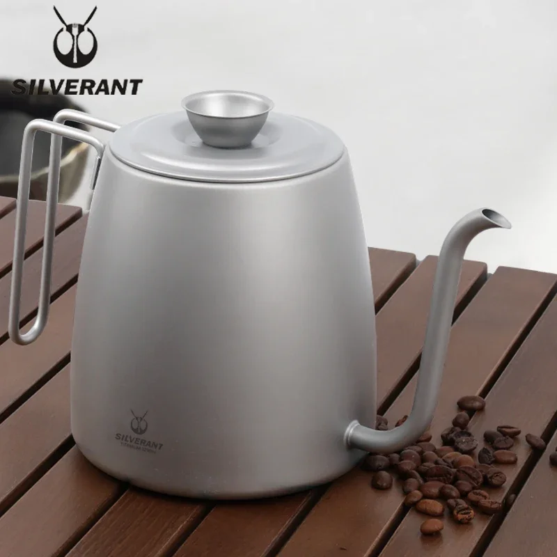 

Outdoor Titanium Camping Kettle Coffee Pot Maker Pour Over Gooseneck Spout Kettle With Hanging Ear Braided Handle For Picnic EDC