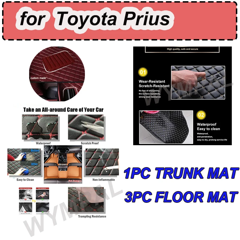 

LUXURY Custom Automotive Car Floor Mats For Toyota Prius 2012 2013 2014 2015 2016 Floor Mats Auto Luxury Leather