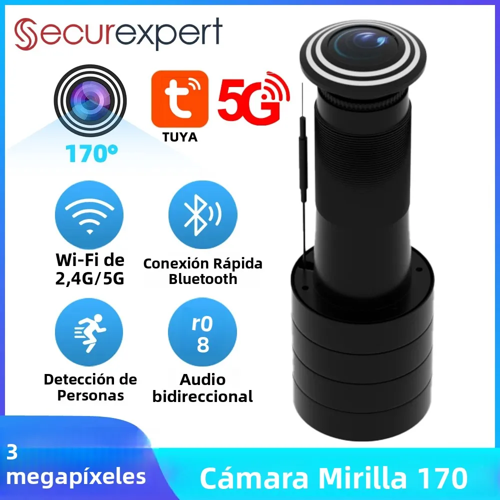 Mirilla Digital TUYA HD con Cámara de Seguridad WiFi 2.4G/5G 170° °   Cámara de Vigilancia con Detección Humana de Gran Angular, Audio Bidireccional y Visión Nocturna