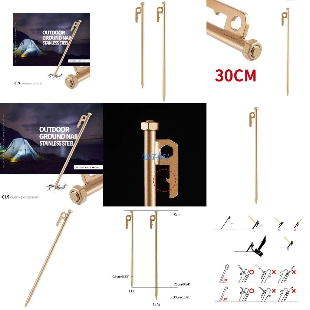 Piquets tente professionnels E15A, clous tente d'extérieur durables, piquets tente robustes adaptés Camping, jardin,