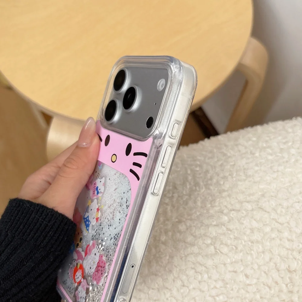 Sliding Block Pink Glitter Hello Kitty Phone Case for iPhone 17 Pro Max 15 16 13 14 Pro Max Protection Cover Cute Cartoon Funda view 5