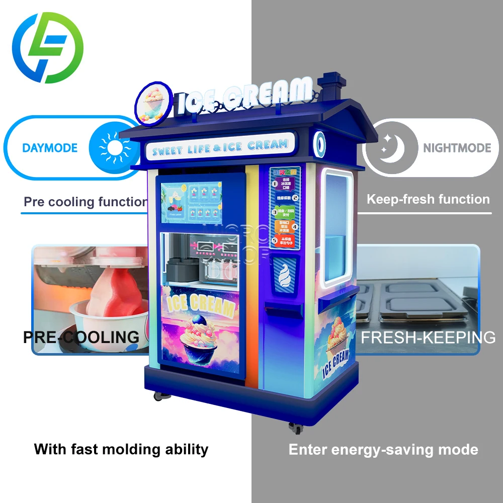 Automatic Fruit Flavor Softy Ice Cream Maker Customized 15s High Productivity Multi Flavor Touch Screen Vending Machine SDK