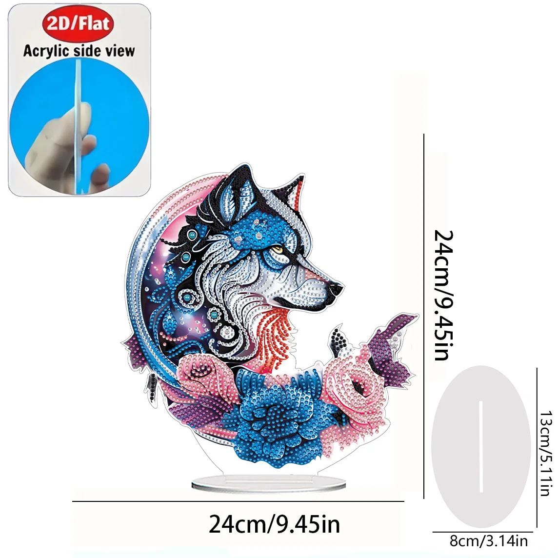 2D Flat 1pc Wolf Moon Figurine Acrylic Welcome Plaque Diamond Painting Desktop Ornament Set, Shiny Wall Decor, Holiday Gift