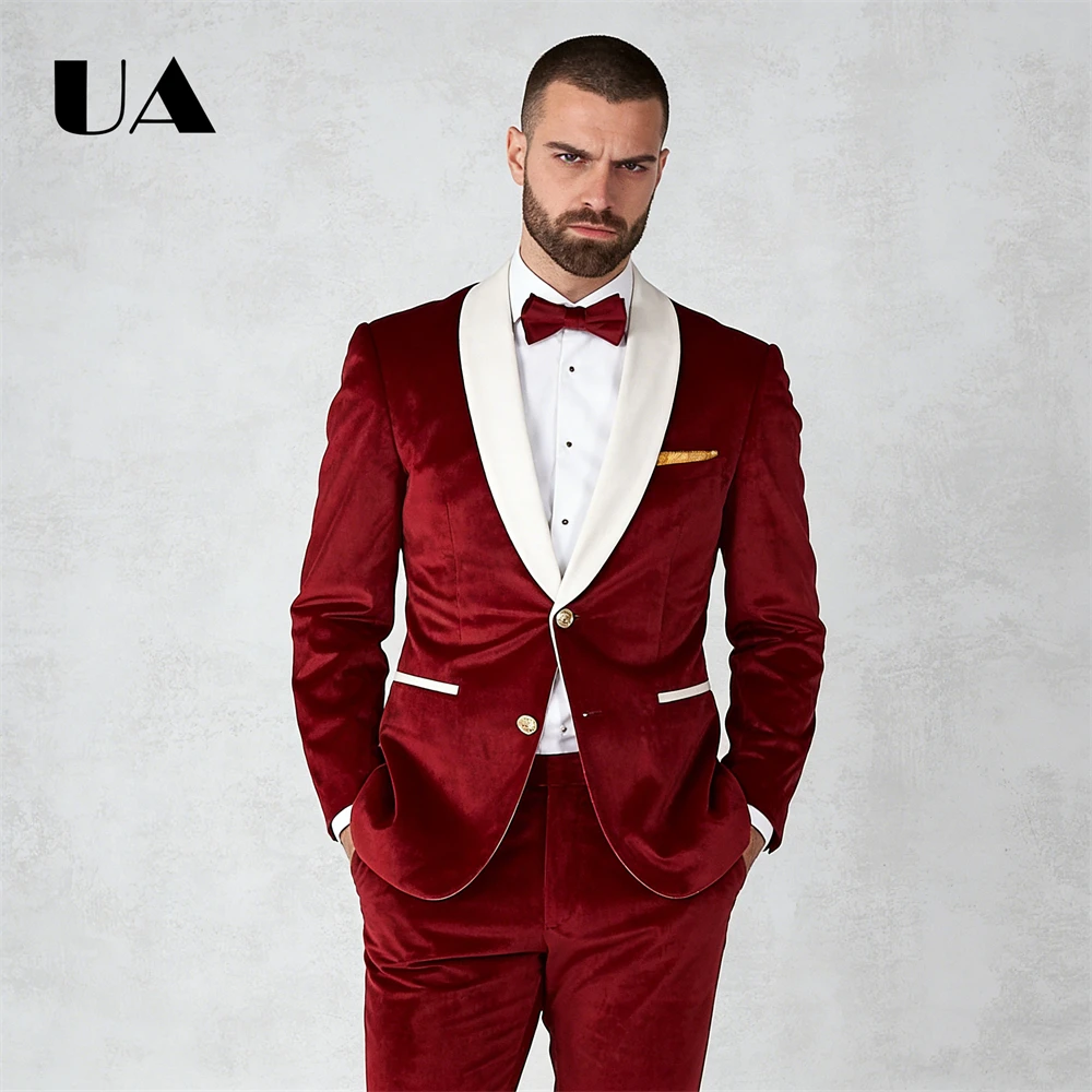 

Tailored Men's 2-Piece Suit Set ( Blazer Trousers) Velvet Formal Suit for Men, Wedding Groom Suit Bestman Tuxedo Dinner Suit