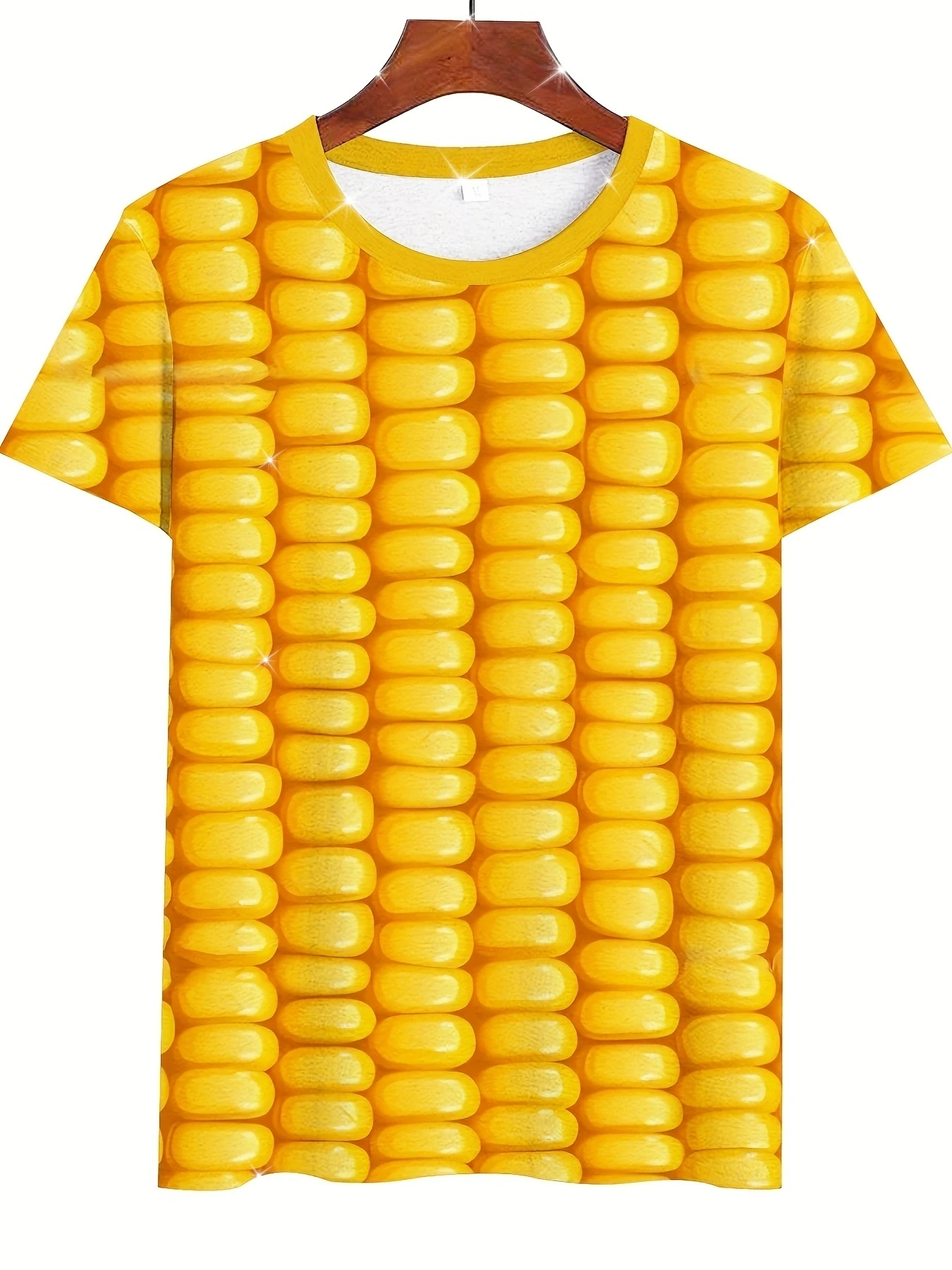 Men's 3D Corn Print T-Shirt Casual O-Neck Short Sleeve Funny Food Graphic Tee Summer Tops