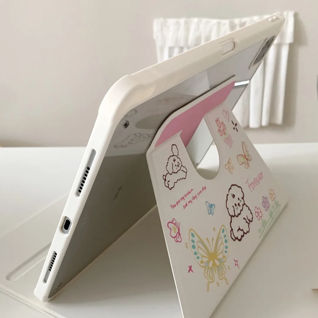 360 Degree Rotation Case For iPad 10th 2022 Gen 7 8 9 10.2 Air 5 4 10.9 Mini 6 with Pencil Holder Cartoon Butterfly Puppy Cover