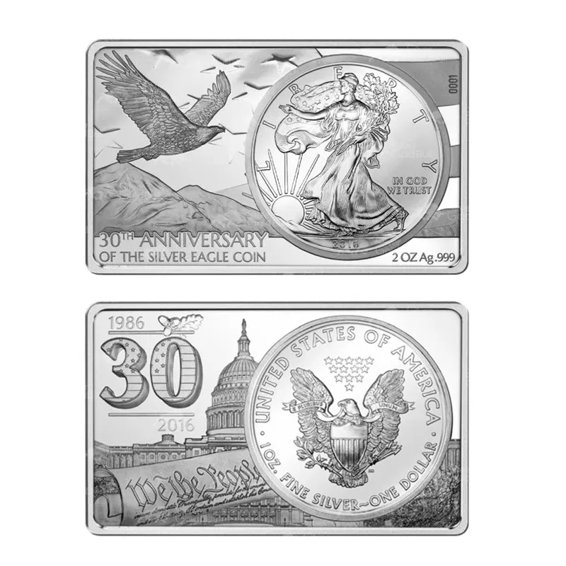 

2016 American Eagle 3oz Silver Bar Non-magnetic Silver-plated Zinc Alloy Bullion Liberty Coin the 30th Edition Eagle Coin