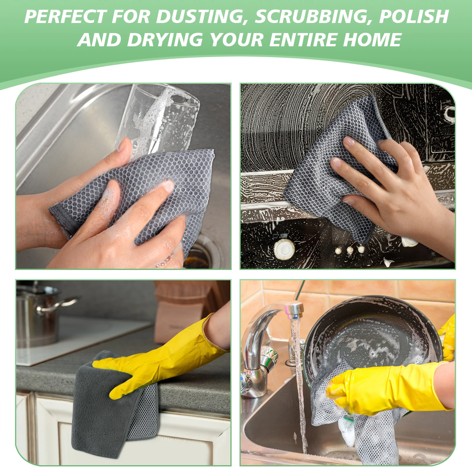 Sinland 300gsm Super Absorbent Household Microfiber Dish Towel Kitchen Rags Dishcloth Cleaning Cloths Hot Sale 30cmx30cm 10 Pack