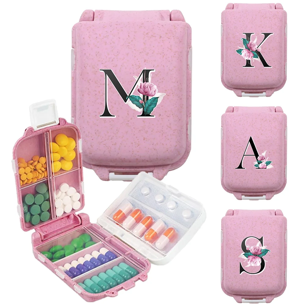 8 Grids Travel Pill Storage Boxes Moisture-proof and Dustproof Pill Box Wheat Straw Container for Medicines Whitemarble Pattern