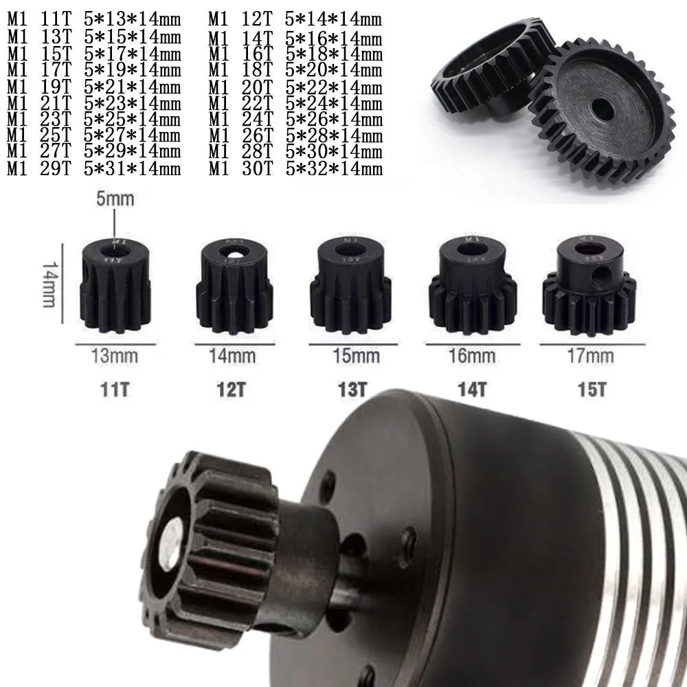 1/10 Rc Model Car Motor M1 5mm 11T 12T 14T 15T 17t 18t 20T 21t 22T 24T 25T 26T 28T 30T Czarny stalowy metalowy przekładnia silnika do