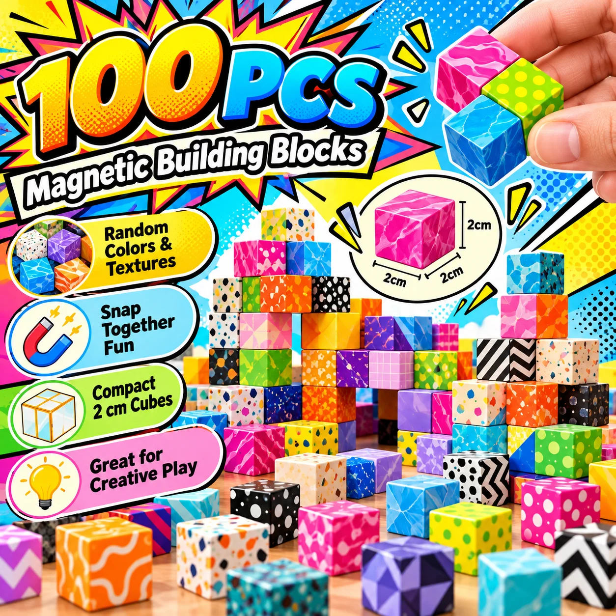 Magnetic Tiles Building Blocks 100PCS 3D Geometric Construction Set Creative DIY Design Shapes Structure Building Decor Gift