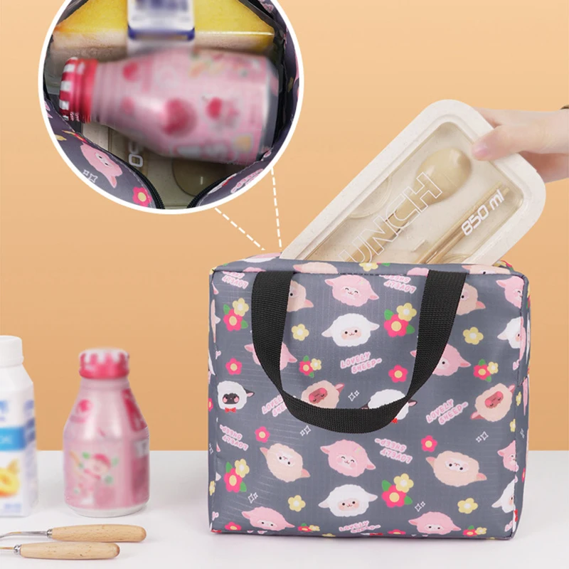 Reusable Pink Lunch Tote Lunch Box for School Office Work Picnic Hiking Large Capacity Lunch Organizer