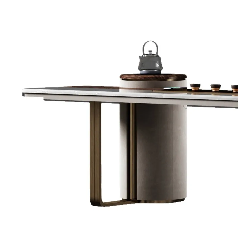 Villa large flat-floor tea room matching, light luxury natural villa large flat-floor tea table