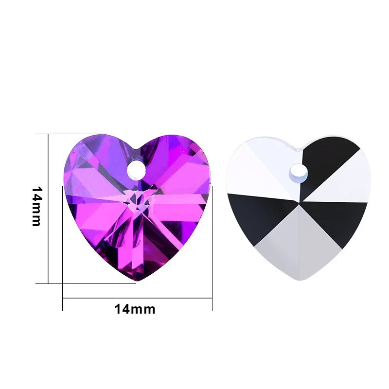 10/14/18mm Colorful Crystal Heart Charms Pendant Love heart Gemstones Glass Beads For Women Jewelry Making DIY Necklace Earrings