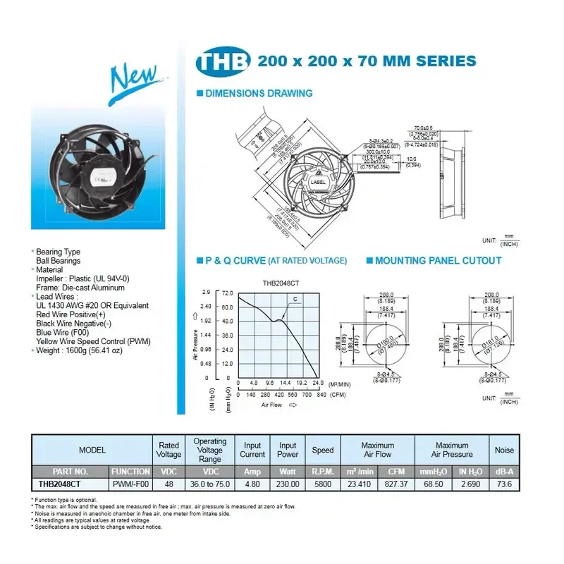 For Brand new original Delta 20070 THB2048CT 48V 5.88A Huawei server violent cooling fan