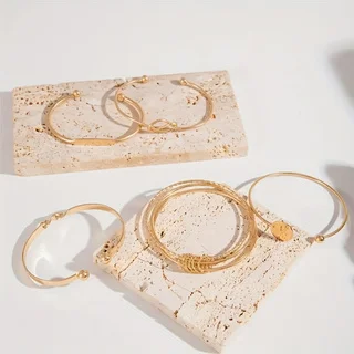 1Set 5Pcs Minimalist Geometric Round Shiny Alloy Bangles, Retro Knotted Open Cuff Bracelet Set, Fashion Jewelry for Women