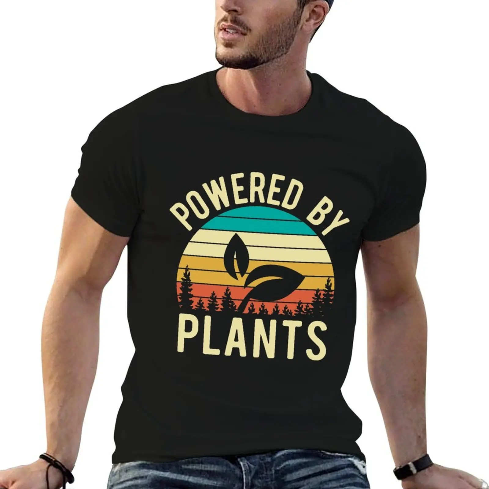 

Vintage Retro Powered by Plants Vegan T-Shirt man t shirts for men t shirt for man 100 percent cotton T-Shirt