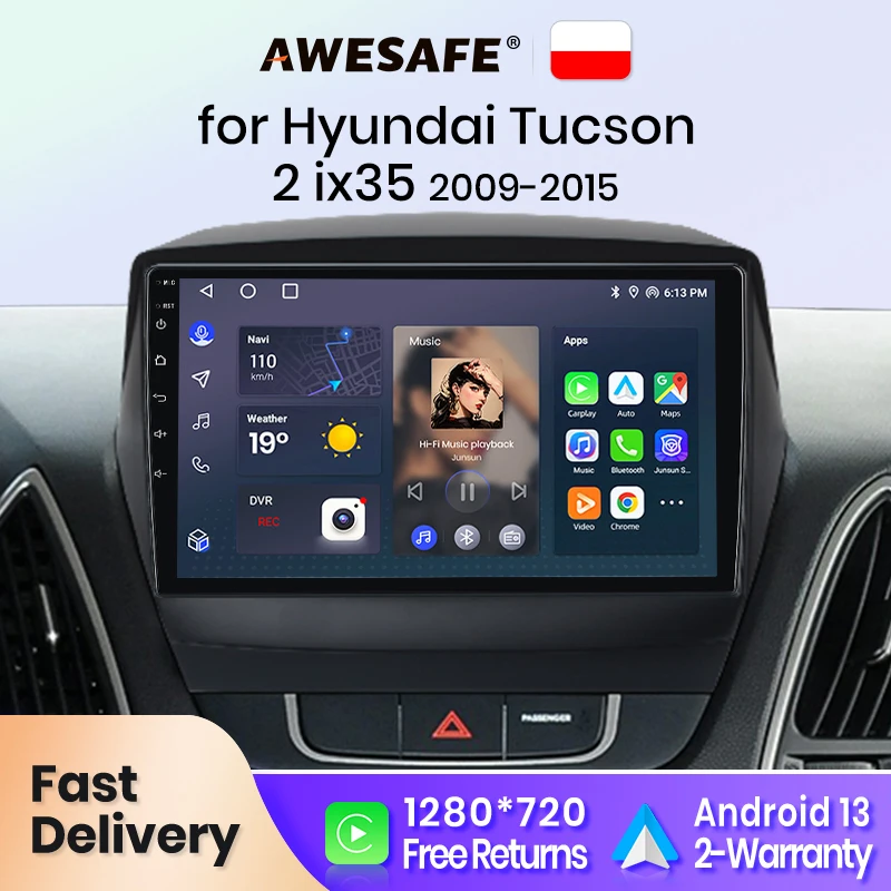 AWESAFE Wireless CarPlay for Apple Android 13 Auto Radio for Hyundai Tucson 2ix35 2009 2010 2011 2015 Multimedia Screen Stereo