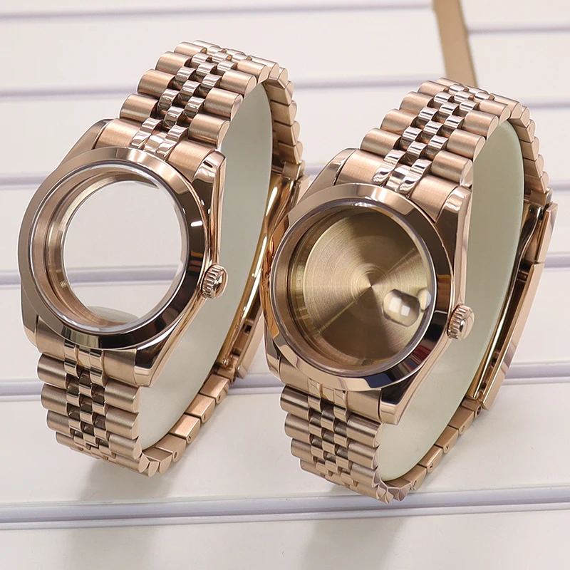 Rose Gold 36 มม.40 มม.นางสาวนาฬิกากรณี Jubilee สร้อยข้อมือสไลด์สําหรับ Seiko NH35 NH36 Miyota 8215 การเคลื่อนไหว 28.5 มม.Air King