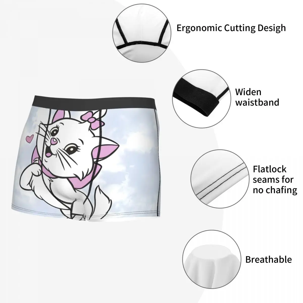 Intimo personalizzato Cartoon Marie Cat Uomo Stampa Archi animali Boxer Pantaloncini Mutandine Slip Mutande morbide