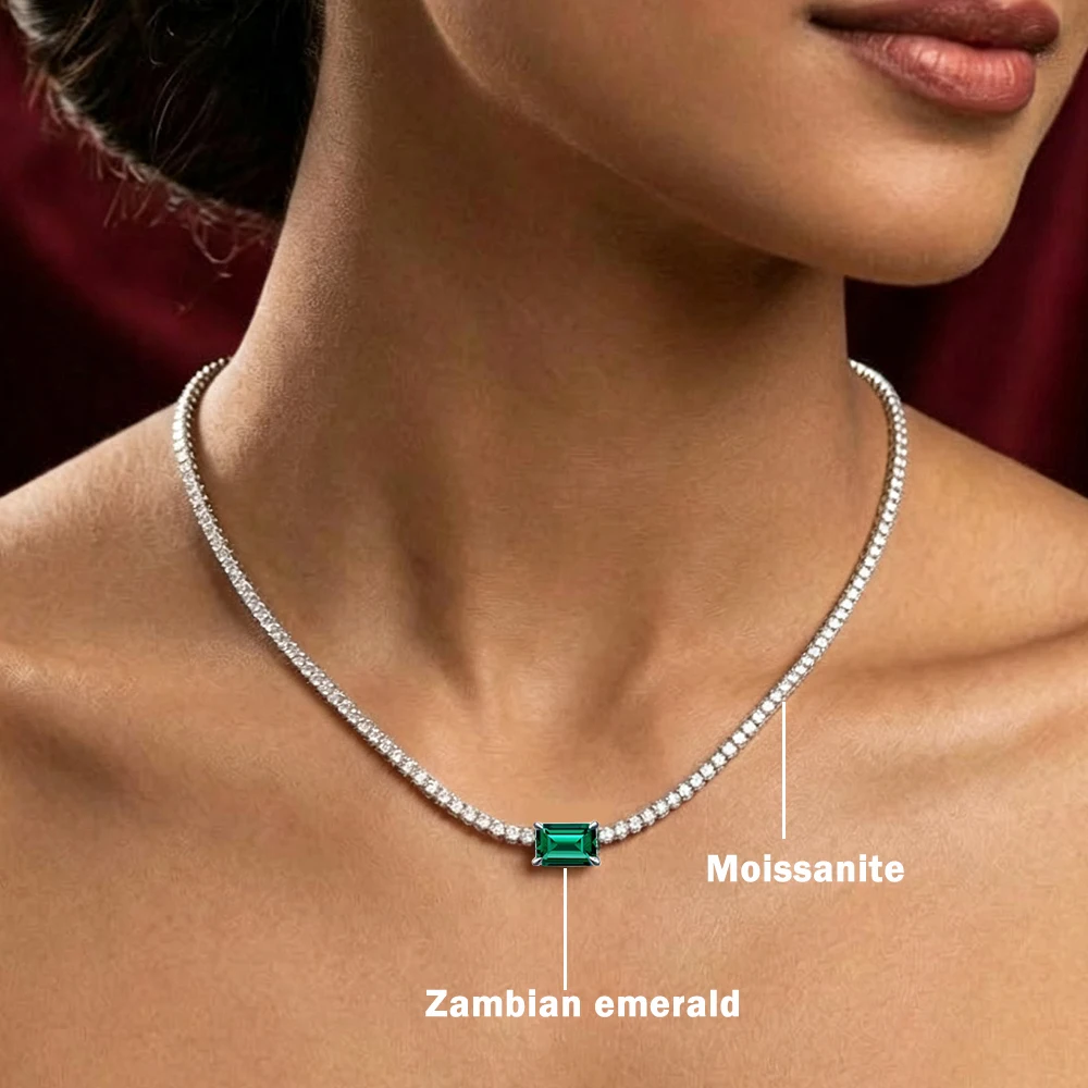 Zambian Emerald Cut Moissanite - Layered Necklace Set recension och pris