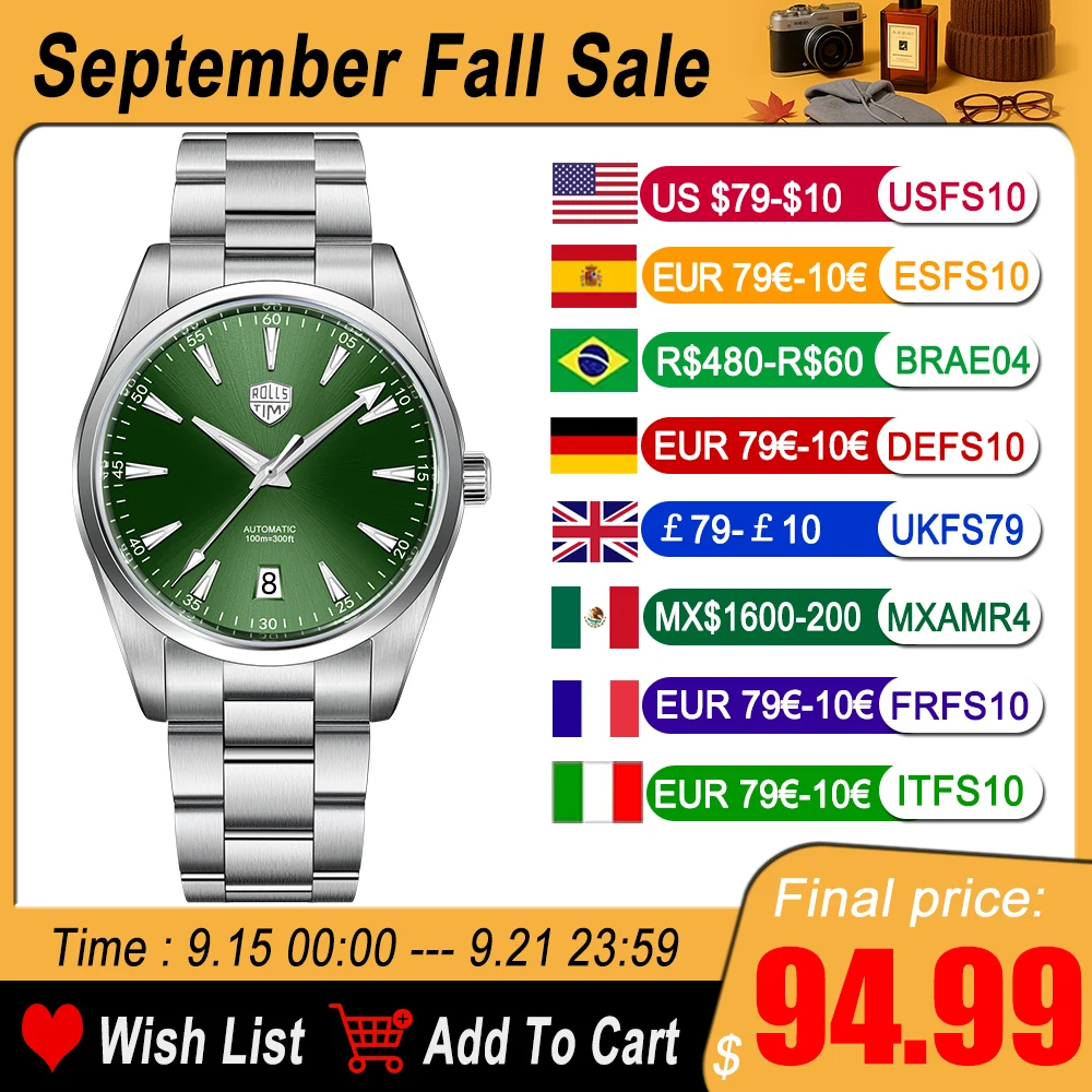 

2025 New Men's Watches RollsTimi Automatic Watch For Men Mechanical Wristwatches NH35 Man Gift AR Sapphire Mirror Luminous Clock