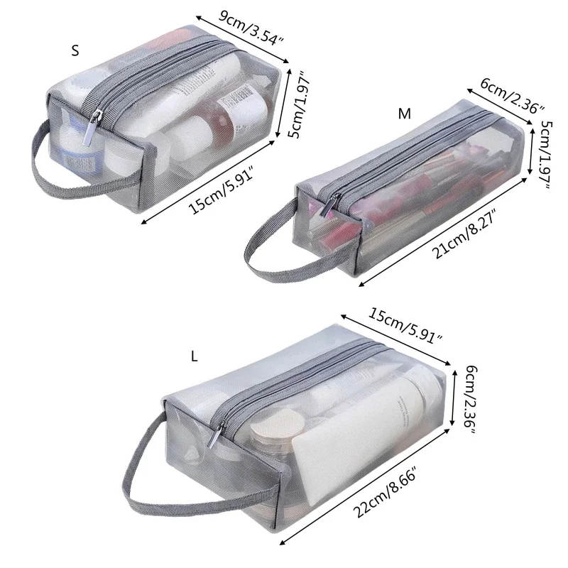 Mesh Transparent Cosmetic Bags Portable Travel Wash Organizer Toiletry Bags Student Stationery Bags Fashion Household Zipper Bag