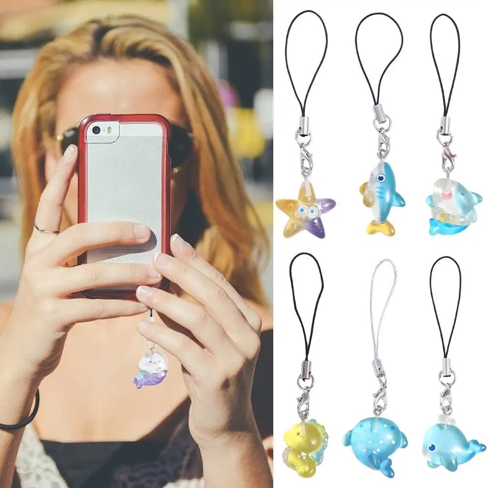 Lanyard Fish Phone Chain Sea Creature Keychain Phone Hanging Rope Starfish Fish Tail Mobile Phone Chain Telephone Jewelry