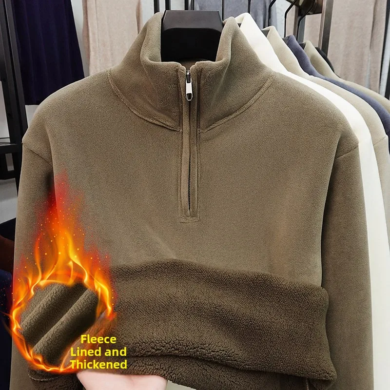 

Мужской теплый и комфортный зимний свитер из полиэфирного волокна на молнии, вязаный, повседневный, с длинными рукавами...