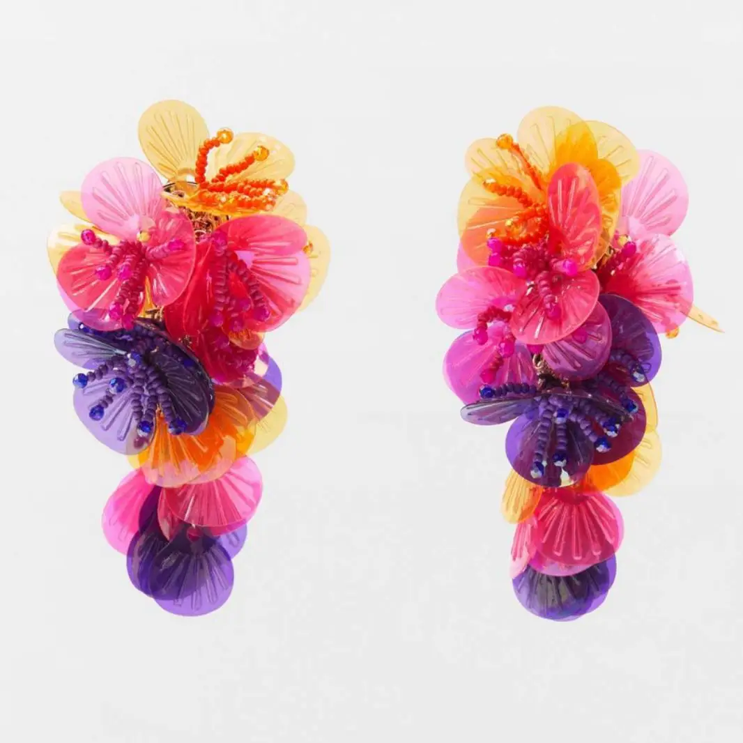 Colorful Shiny Large Shell Sequin Flower Tassel Earrings for Women Exaggerated ZA Earrings Holiday Travel Jewelry Pendant Gift