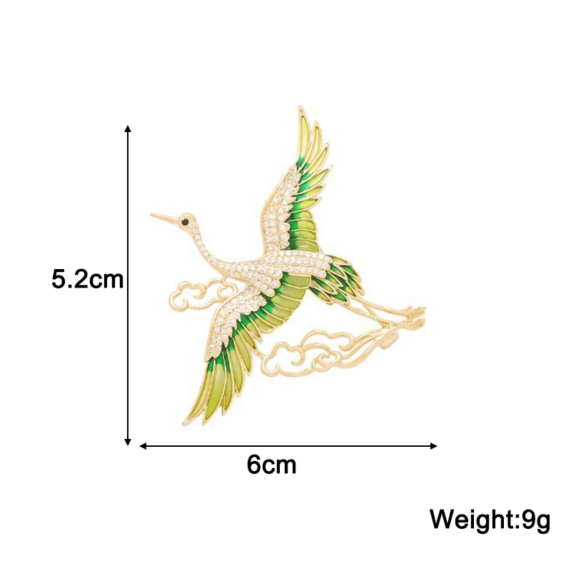 New Bohemian Green Enamel Crane Brooches for Women Hollow Lucky Cloud Flying Bird Animal Brooch for Suit Clothing Jewelry