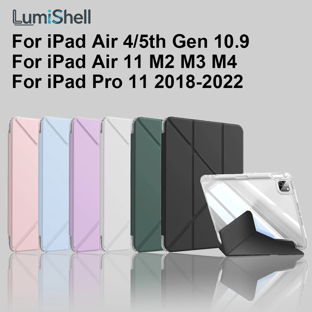 Y-fold Case For iPad Air 4/5th Gen 10.9/ Air 11 M2 M3 M4 Air 6/7/8th Gen, For iPad Pro 11 2018-2022 Cover with Pencil Holder