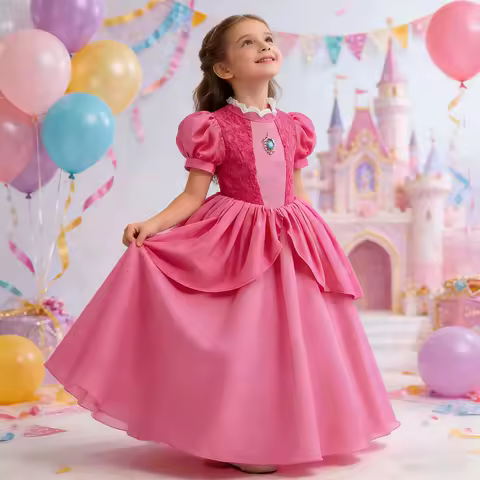 Pink Princess Dress for Birthday Kids Girl Cartoon Peach Princess Cosplay Costumes Elegant Evening Dress Children Perform Dress