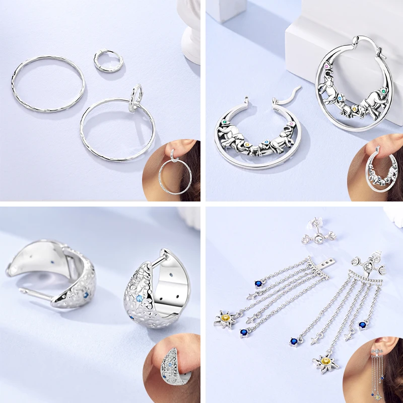 2025 الأصلي 925 فضة هوب القرط زركونيا عدم انتظام قرط الاذن المرصع للنساء المشاركة عيد ميلاد مجوهرات هدية