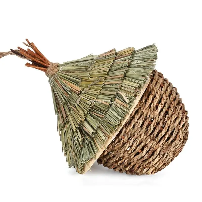 Hanging Bird House Natural Grass Bird Nests Outdoor Cage Handwoven Straw Bird Nest Hatching Breeding Garden Dropship