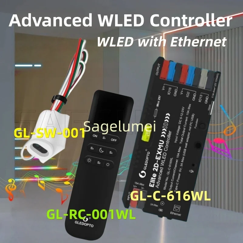 

GL-C-616WL Elite Advanced ESP32 WLED LED Controller Ethernet Music Reactive Energy Save Relay 20A Fuse DIY Dynamic Light Digital