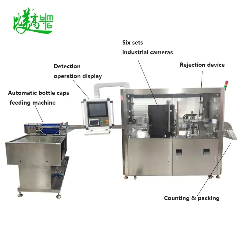 Automatic 360° Internal & External Cap Inspection Machine AI Vision System Detects 0.1mm Defect 1500pcs/min for Beverage