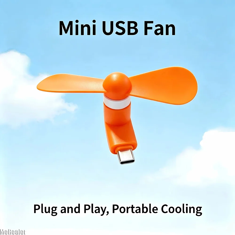 Portable Mini Type-C USB Phone Fan with Soft Blades, Compatible with Type-C Phones and Power Banks, Plug and Play for Summer Coo