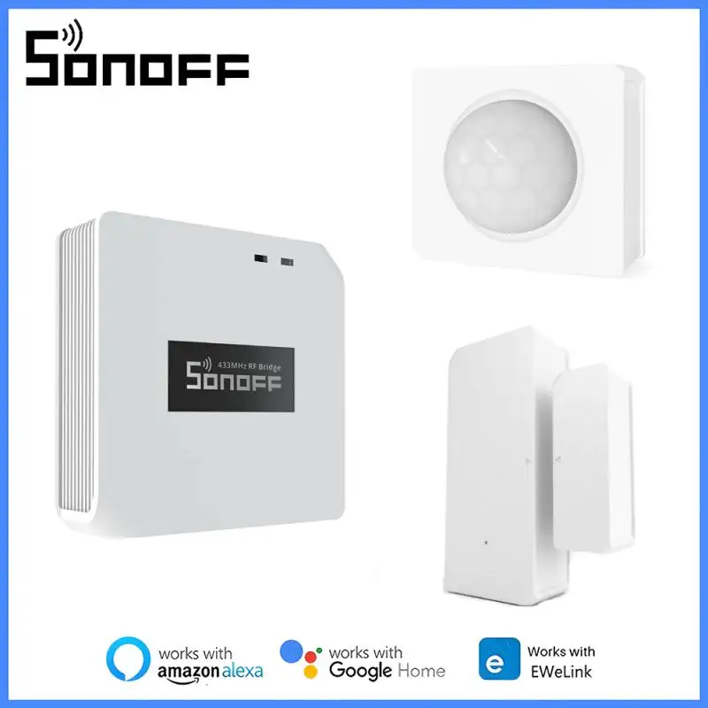 Sonoff-スマートホームセキュリティ用のワイヤレスゲートウェイハブ、ewelink alexa経由でDW2-RF PIR3-RFセンサー、433mhz、rfブリッジr2