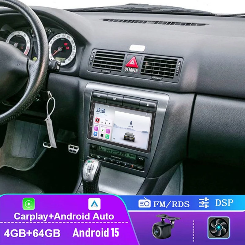 

7" 4+64GB For Skoda Fabia I 1999-2006 Car Radio Wireless Carplay Android Auto Head Unit FM GPS BT Plug & Play