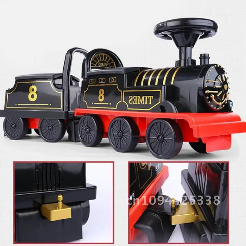 Tren eléctrico para niños, coche de juguete para montar, paseo, cochecito de bebé, andador, niño puede llevar, tren, coche, modelo clásico, regalos de cumpleaños