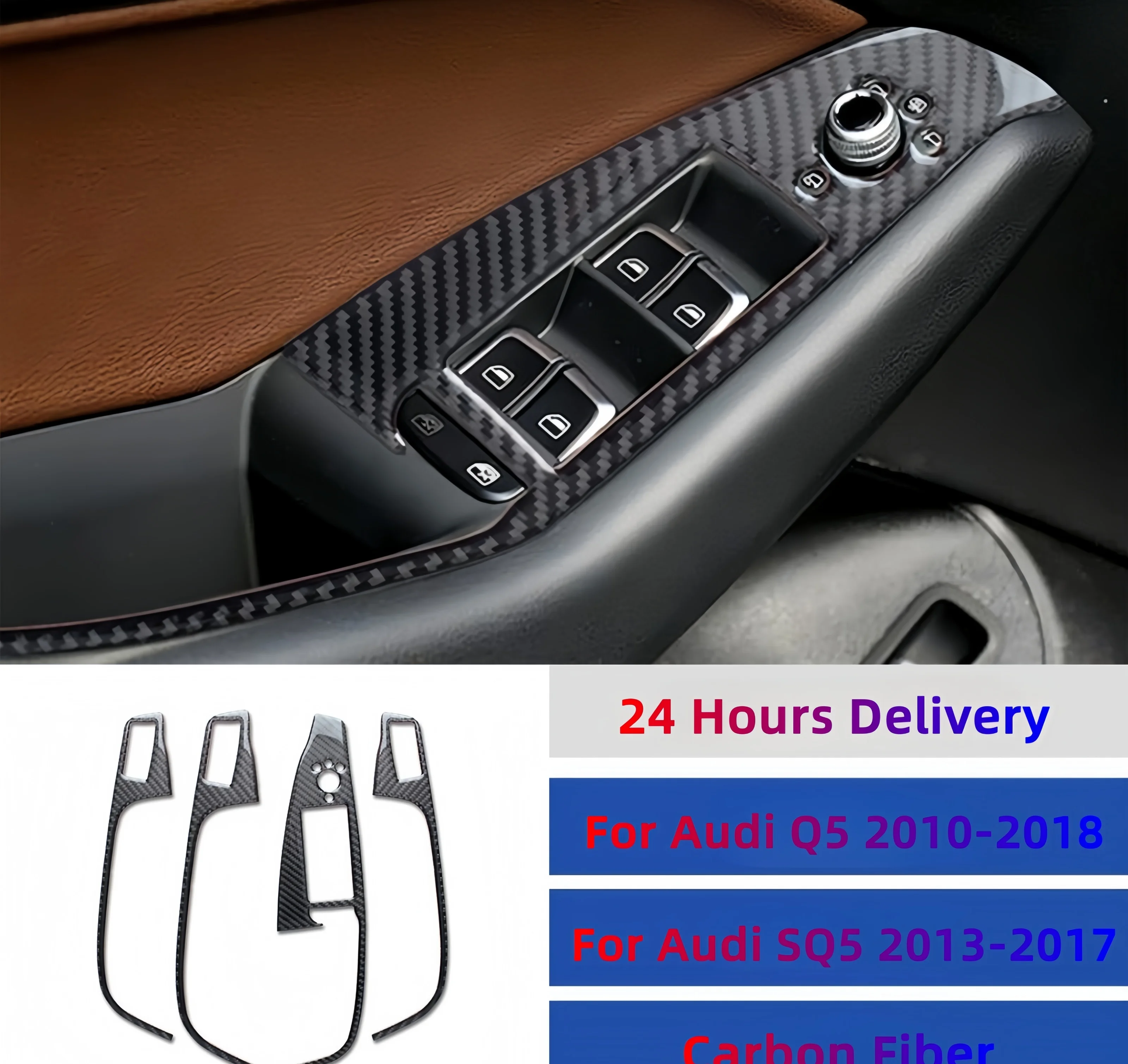 

For Audi Q5 8R 2010-2018 SQ5 8R 13-17 Carbon Fiber Interior Car Door Armrest Panel Cover Window Lift Buttons Frame Trim Sticker