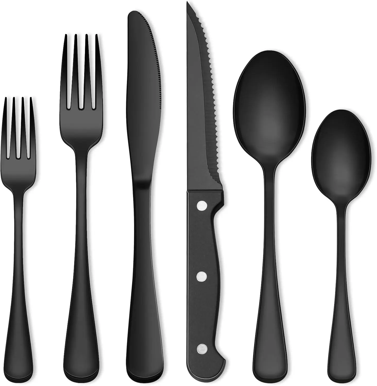 

72-Piece Black Silverware Set for 12, Stainless Steel Cutlery with Steak Knives, Kitchen Flatware for Home Restaurant
