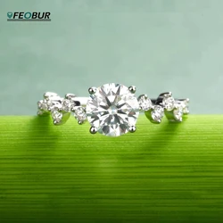 FEOBUR 1CT Moissanite Diamond Engagement Ring with Certificate Promise Rings 925 Sterling Silver Wedding Band for Women Jewelry