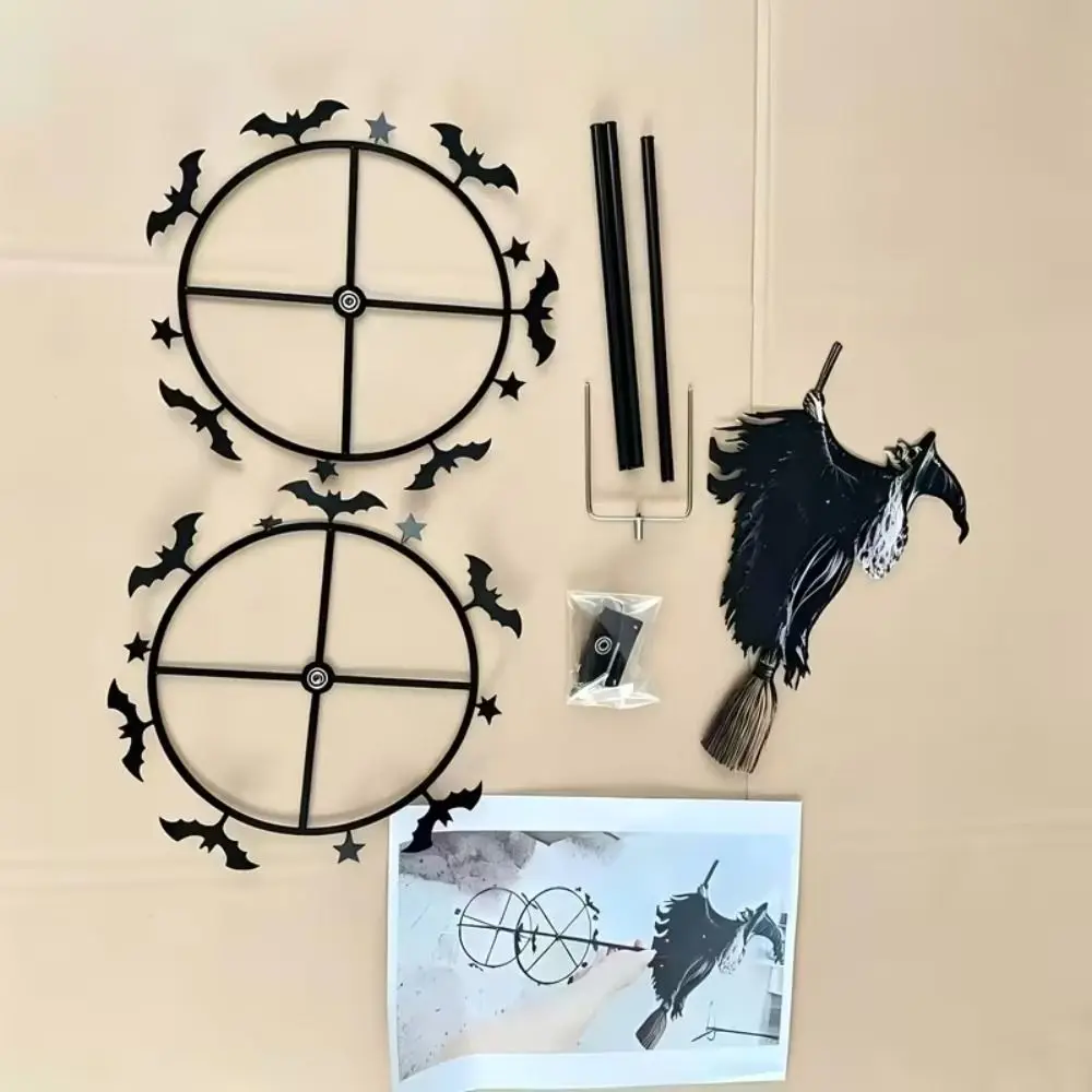 Witch and Bat Pattern Halloween Witch Garden Windmill Halloween Yard Art Outdoor Decor Metal Outdoor Garden Stake Decoration