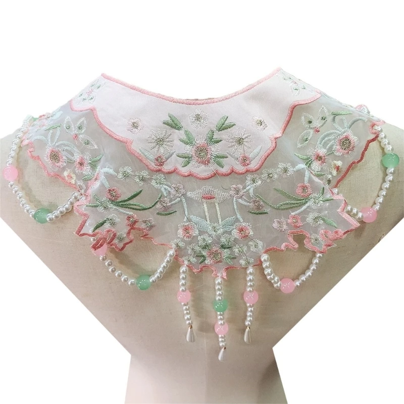 

Kid Vintage Embroidery Flower Decorative Pearl Beaded False Collar Shawl Boleros