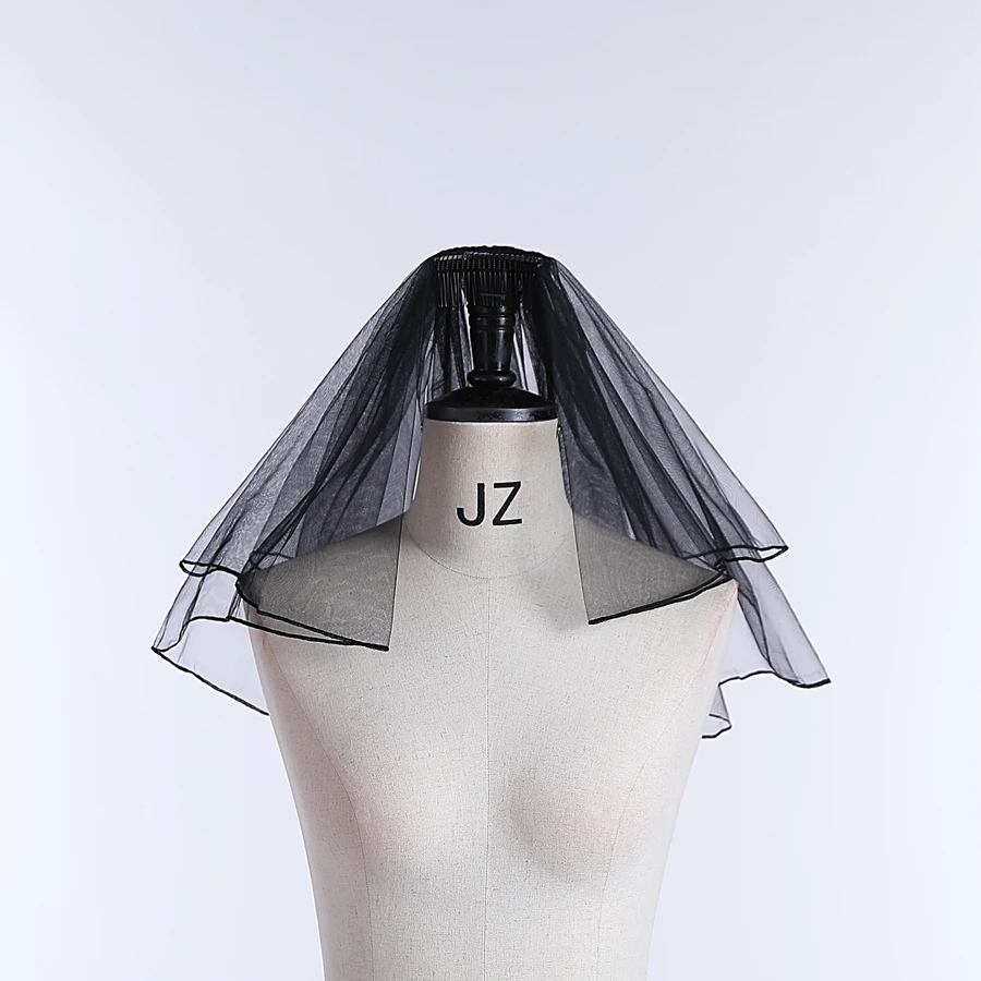 وصول جديد حجاب زفاف قصير طبقتين تول حجاب الزفاف الأسود مع مشط فيلو دي نوفيا اكسسوارات Mariage 2025
