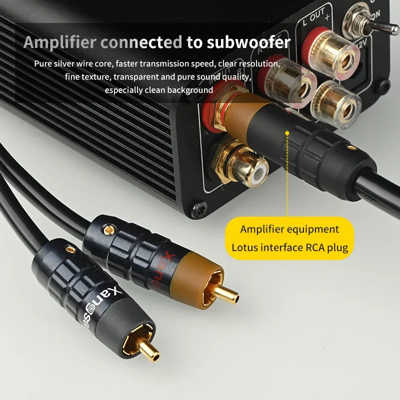 Hi-end 4N Pure Silver RCA to 2RCA Cable Amplifier to Subwoofer Audio Line