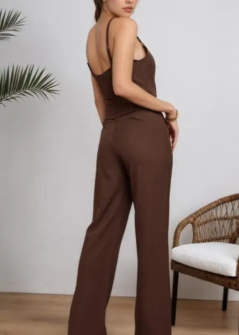 Two Piece Set Women Outfit 2026 Spring Summer New Solid Color Square Neck Sleeveless Vest Top & High Waist Wide Leg Pants Set
